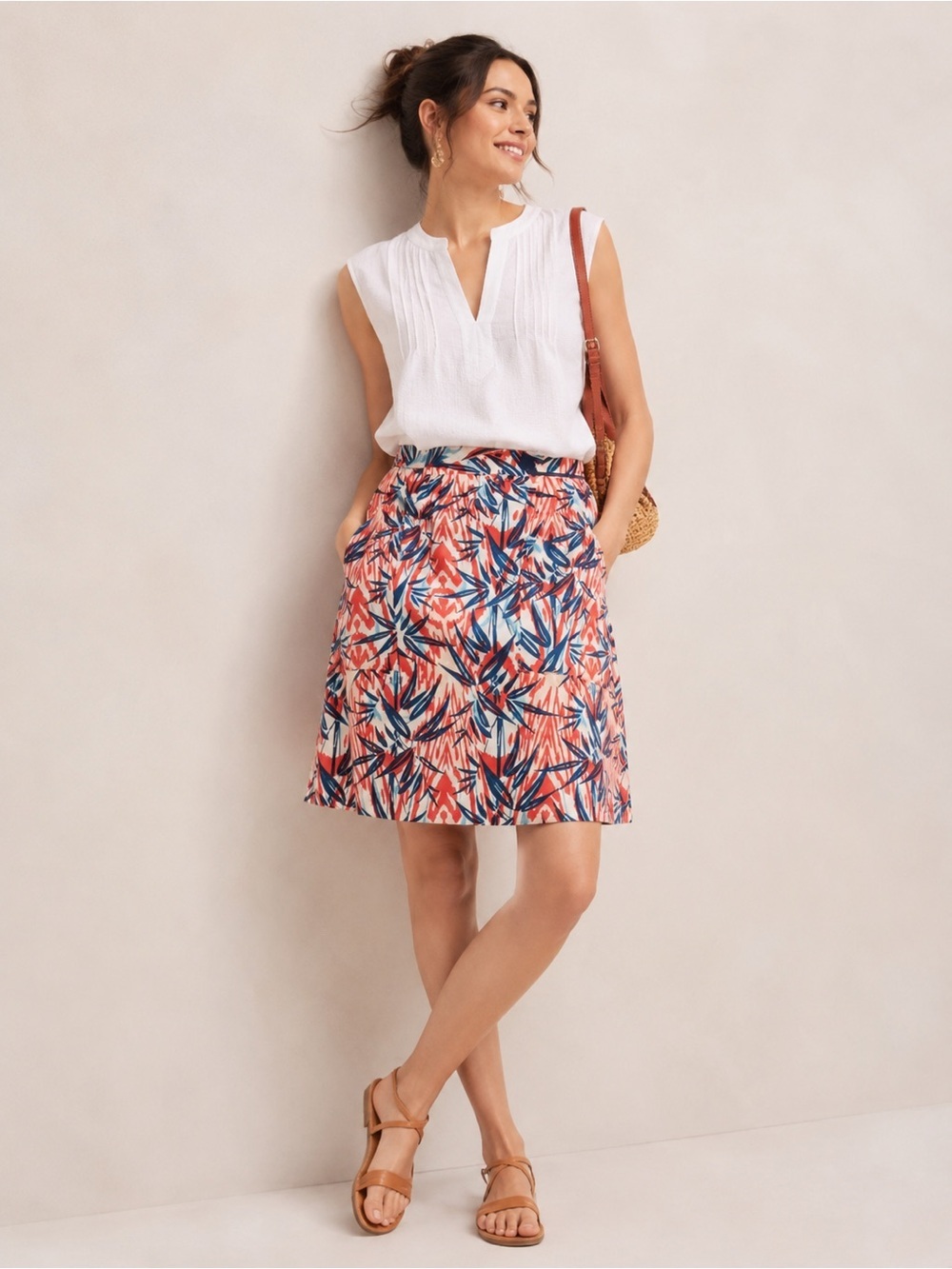 Zara Basics Leaf Print Skirt Size S
